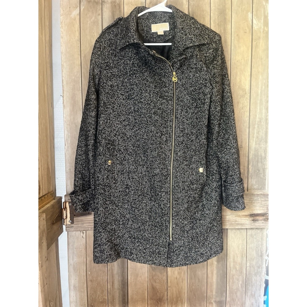 Michael Kors Gray Wool Blend Pea Coat Zip Front Large